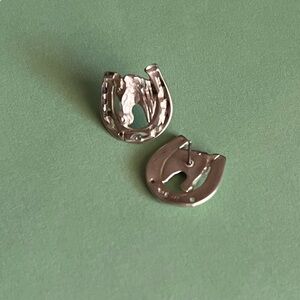 Solid Sterling silver Horseshoe and horse head. Earrings.